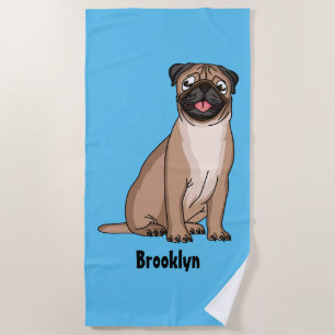 Serviette De Plage Drôle joyeux dessin animé de chien de carlin