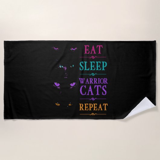 Serviette De Plage Drôle Manger Sleep Warriors Chats Répéter Funny Ch (Devant)