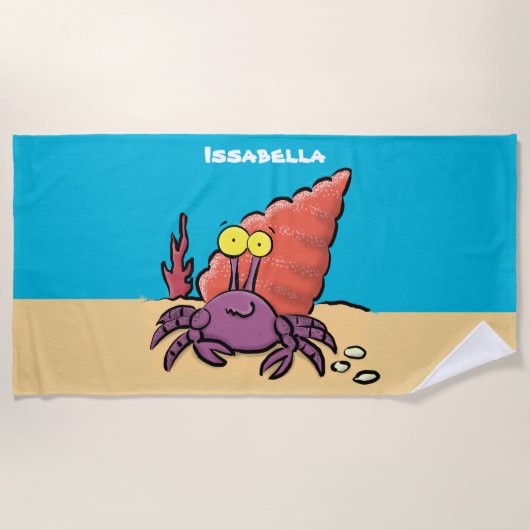 Serviette De Plage Drôle mignon caricature pourpre crabe ermite (Devant)