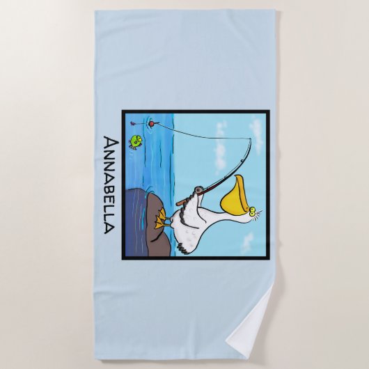 Serviette De Plage Drôle pélican de pêche (Devant)