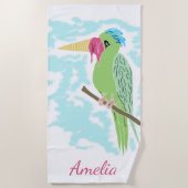 Serviette De Plage Drôle Perroquet avec crème glacée Dessin Plage (Devant)