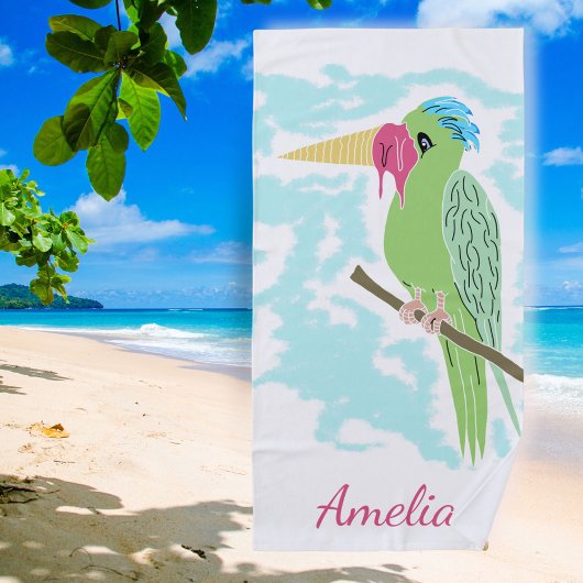 Serviette De Plage Drôle Perroquet avec crème glacée Dessin Plage