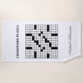 Serviette De Plage Drôle personnalisé noir blanc mot croisé puzzle (Devant)