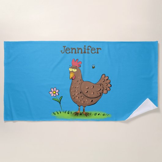 Serviette De Plage Drôle poulet rustique whimsical dessin animé (Devant)