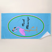 Serviette De Plage Drôle Punk Flamant rose rose sur Turquoise (Devant)