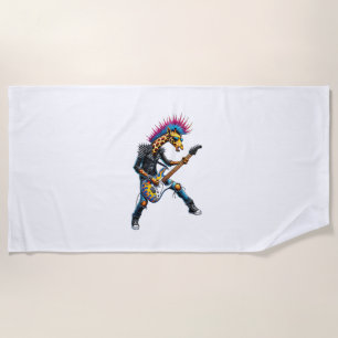 Serviette De Plage Drôle Punk Giraffe, Rock'n Roll Goth Giraffe, Guit
