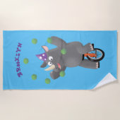 Serviette De Plage Drôle rhinocéros mignon jonglant sur monocycle (Devant)