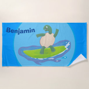 Serviette De Plage Drôle tortue vague de surf dessin animé