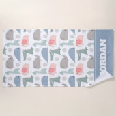 Serviette De Plage Drôle Visage mignon Doodle Motif animal (Devant)