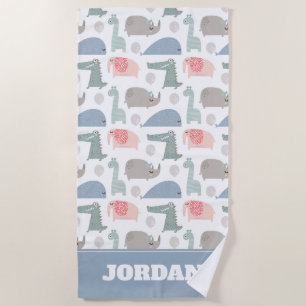 Serviette De Plage Drôle Visage mignon Doodle Motif animal