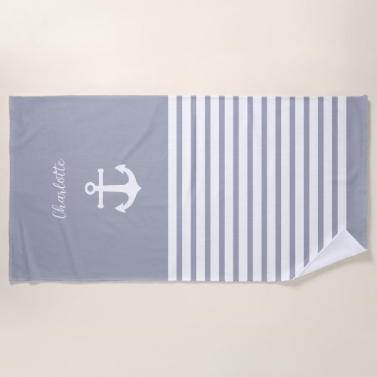 Serviette De Plage Dusty Bleu Blancs Blancs Nautique Personnalisé (Devant)