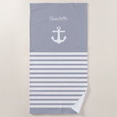 Serviette De Plage Dusty Bleu Blancs Blancs Nautique Personnalisé (Devant)