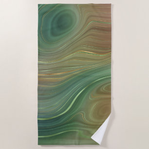 Serviette De Plage Earthy Emerald Strata Agate d'encre verte et dor