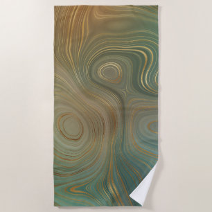 Serviette De Plage Earthy Olive Strata Agate d'encre verte et dorée