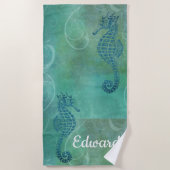 Serviette De Plage Eaux Bleues, Seahorse & Flourish (Devant)