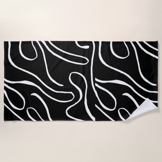 Serviette De Plage Ebb et Flux 2 - Noir sur White Beach (Devant)