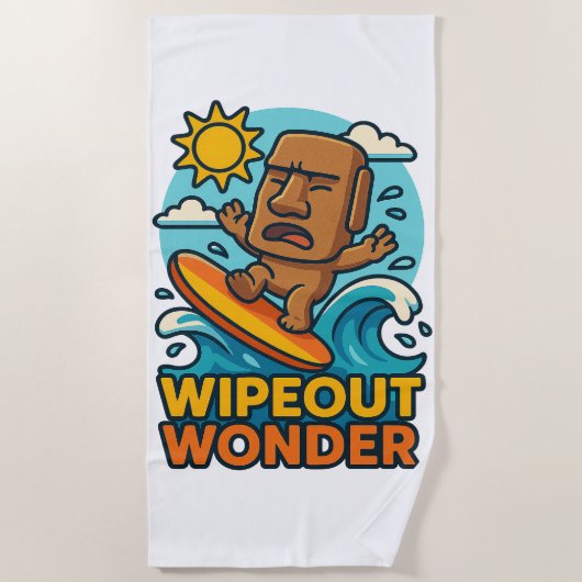 Serviette De Plage Échec du Surf Wipeout Moai Chibi (Devant)