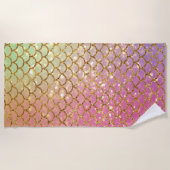 Serviette De Plage Échelle de sirène or rose vert (Devant)