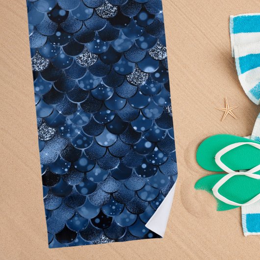 Serviette De Plage Échelles de sirène bleu foncé