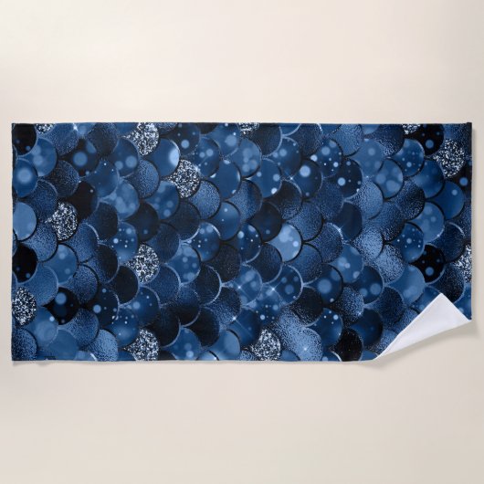 Serviette De Plage Échelles de sirène bleu foncé (Devant)