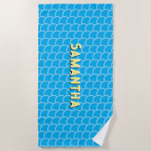 Serviette De Plage Échelles géométriques bleu ciel Nom jaune (Devant)