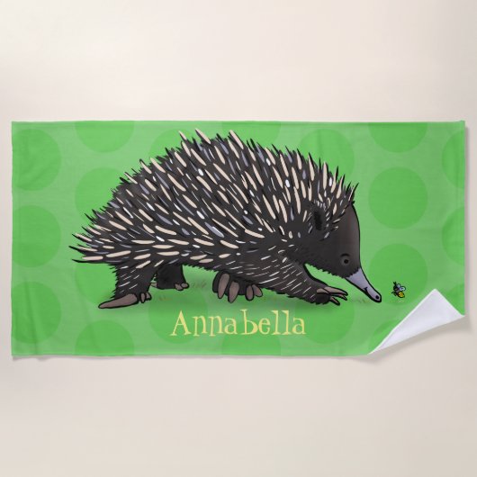 Serviette De Plage Echidna mignonne avec dessin animé d'abeille (Devant)