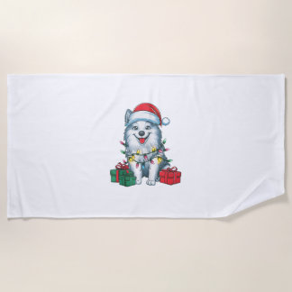 Serviette De Plage Éclairage de Noël chapeau américain Esquimau Chien