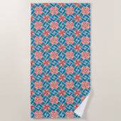 Serviette De Plage Eclectique Boho Rouge Turquoise X Carreaux. (Devant)
