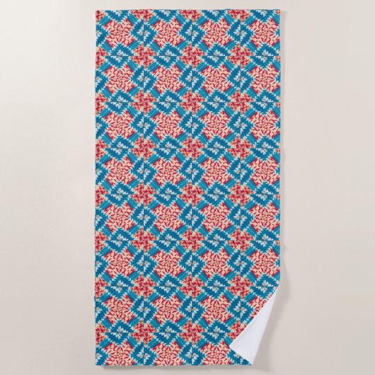 Serviette De Plage Eclectique Boho Rouge Turquoise X Carreaux. (Devant)