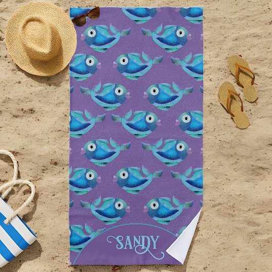 Serviette De Plage École de poisson violet