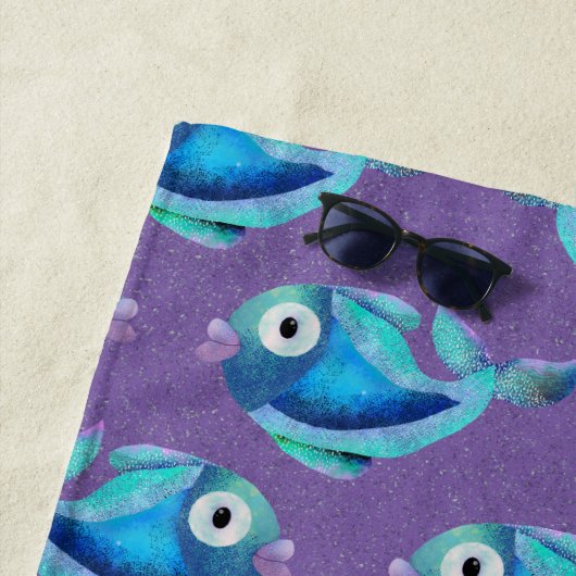 Serviette De Plage École de poisson violet (En situation)