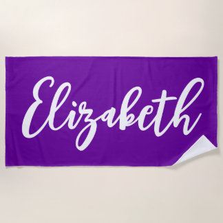 Serviette De Plage Écriture de lettrage violet vif et blanc