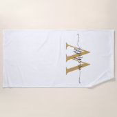 Serviette De Plage Écriture de nom de monogramme en or blanc moderne  (Devant)