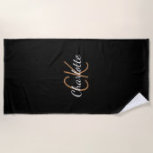 Serviette De Plage Écriture de nom du monogramme en or noir (Devant)