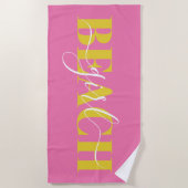 Serviette De Plage Écriture de typographie moderne rose jaune plage c (Devant)