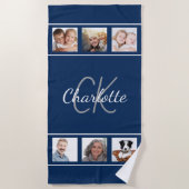 Serviette De Plage Écriture en monogramme bleu marine (Devant)