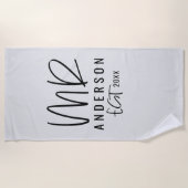 Serviette De Plage Écriture manuscrite de script Lune de miel M. mari (Devant)