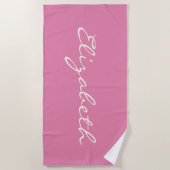 Serviette De Plage Écriture manuscrite rose élégante Nom (Devant)