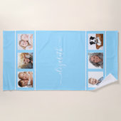 Serviette De Plage Écriture monogramme de collage photo bleu clair (Devant)