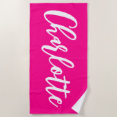 Serviette De Plage Écriture rose chaud et blanc (Devant)