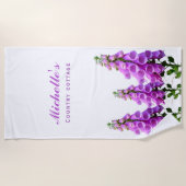 Serviette De Plage Écriture violette blanche fleur sauvage rose fleur (Devant)
