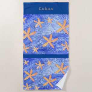 Serviette De Plage Effet d'étoiles de mer et d'eau avec le nom
