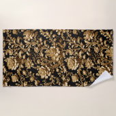 Serviette De Plage Élégance baroque : Flamand noir et or (Devant)