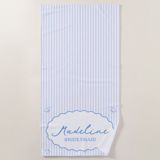 Serviette De Plage Élégance Côtière Personnalisé Rayure Bleue Enterre (Devant)