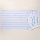 Serviette De Plage Élégance Côtière Personnalisée Rayures Bleues Ente (Devant)