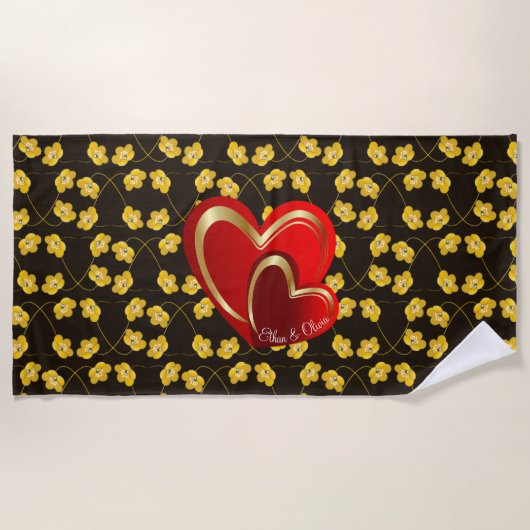 Serviette De Plage Élégant amour Coeurs rouges Cadeau personnalisé (Devant)