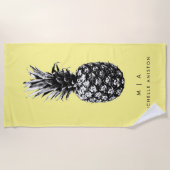Serviette De Plage Élégant ananas jaune | Monogramme personnalisé (Devant)
