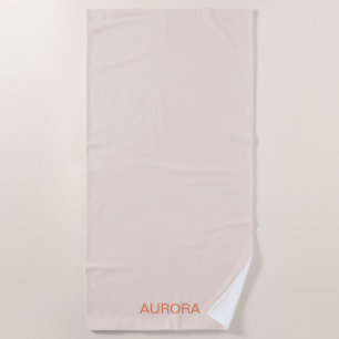 Serviette De Plage Élégant Beige Bleu Nom personnalisé