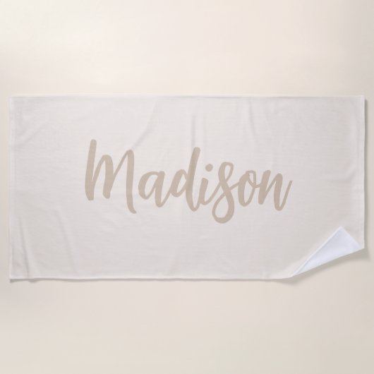 Serviette De Plage Élégant Beige Neutre Personnalisé Monogramme (Devant)