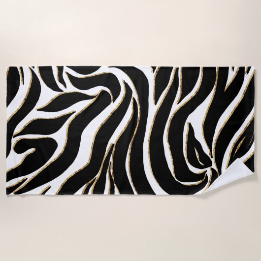 Serviette De Plage Elegant Black Gold Zebra White Animal Print (Devant)